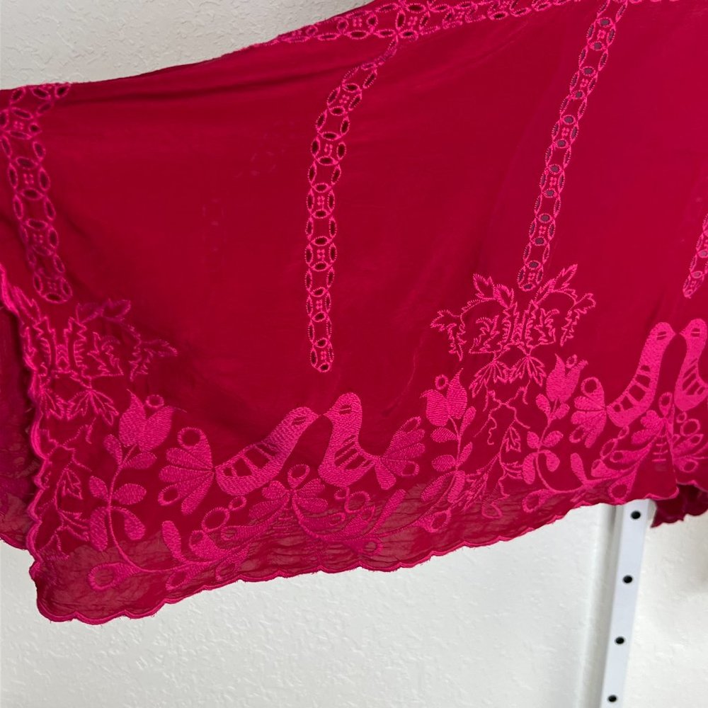 Johnny Was Crimson Blouse fuschia embroidery with Eyelet Trim Long Sleeve Medium - Picture 11 of 16